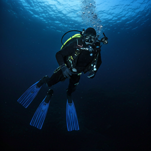 Technical diver in dark water