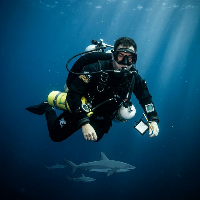 Technical diver in dark water